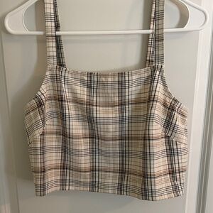 BP Tan and Black Checkered Crop Top